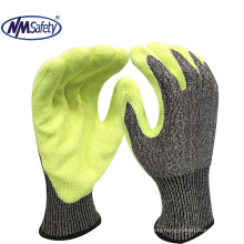 NMSAFETY 13 gauge anti cut liner coated sandy nitrile on palm work gloves. ANSI CUT A5 EN388 4X42E